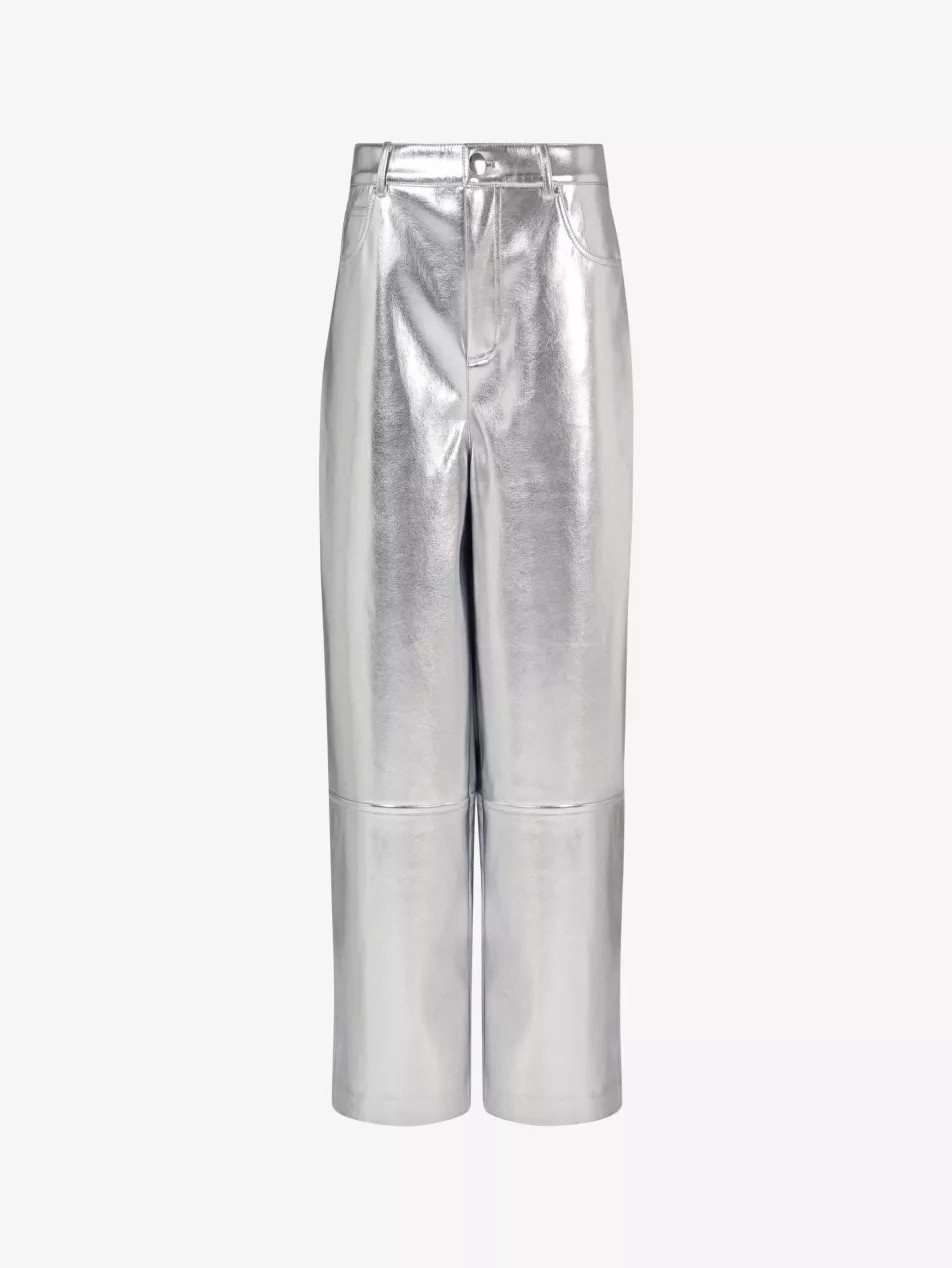 Wide-leg mid-rise metallic faux-leather trousers | Selfridges
