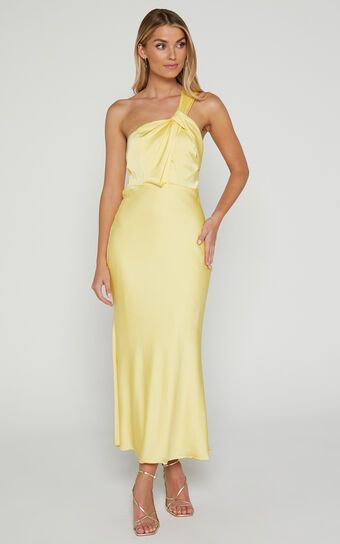 Carmella Midi Dress - One Shoulder Twist Detail Dress in Butter Yellow | Showpo (US, UK & Europe)