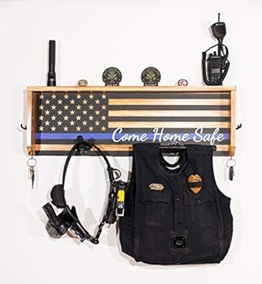 StandNtall Wall Mounted Tactical Duty Gear Rack with Police Flag – Police Storage Shelf & Law E... | Amazon (US)
