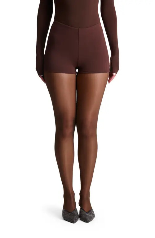 Naked Wardrobe High Waist Hot Shorts in Chocolate at Nordstrom, Size X-Small | Nordstrom