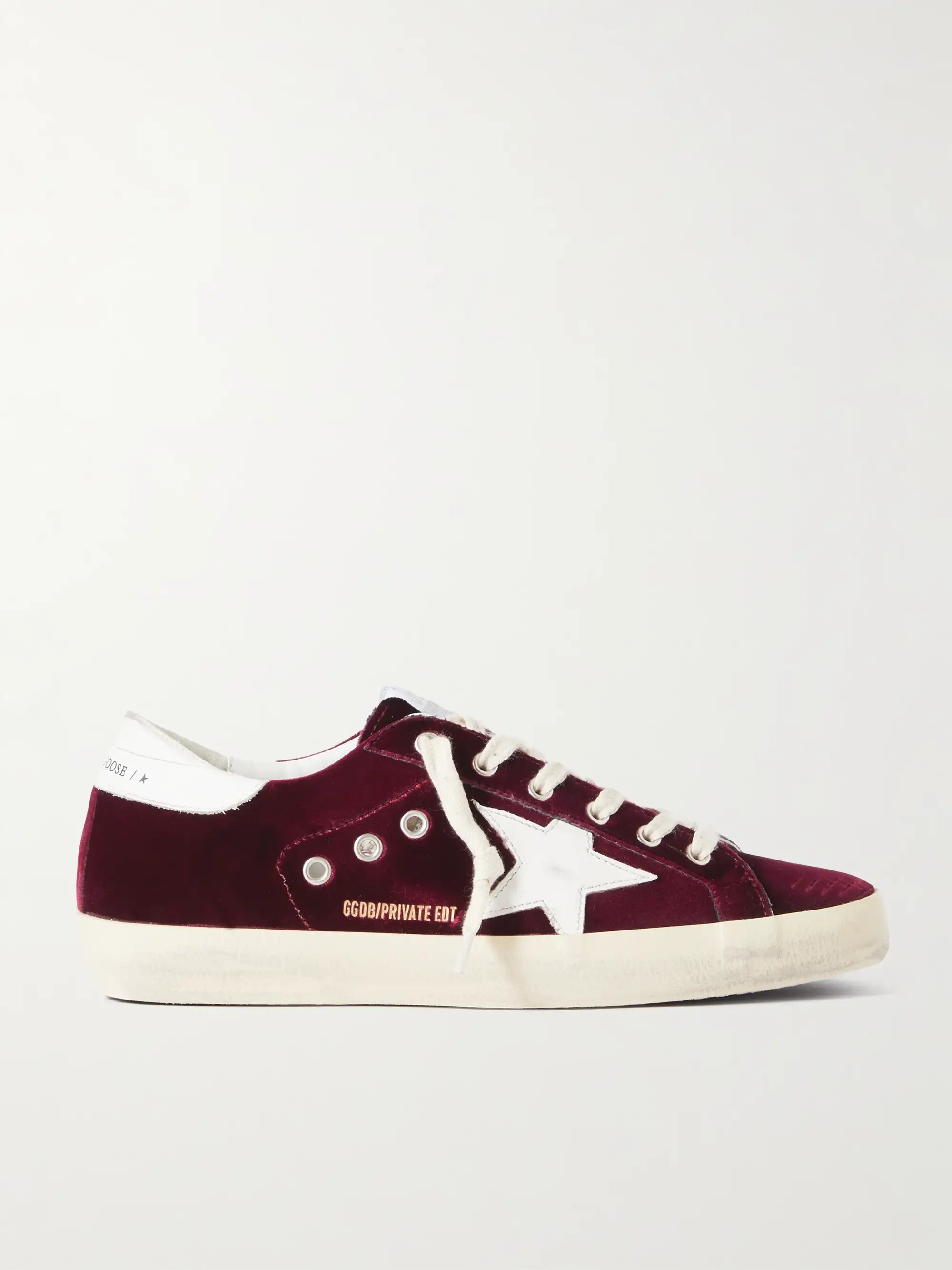 Super-Star distressed leather-trimmed velvet sneakers | NET-A-PORTER (US)