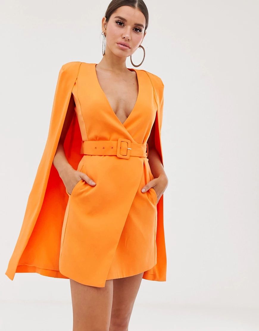Lavish Alice belted cape blazer dress in orange | ASOS (Global)