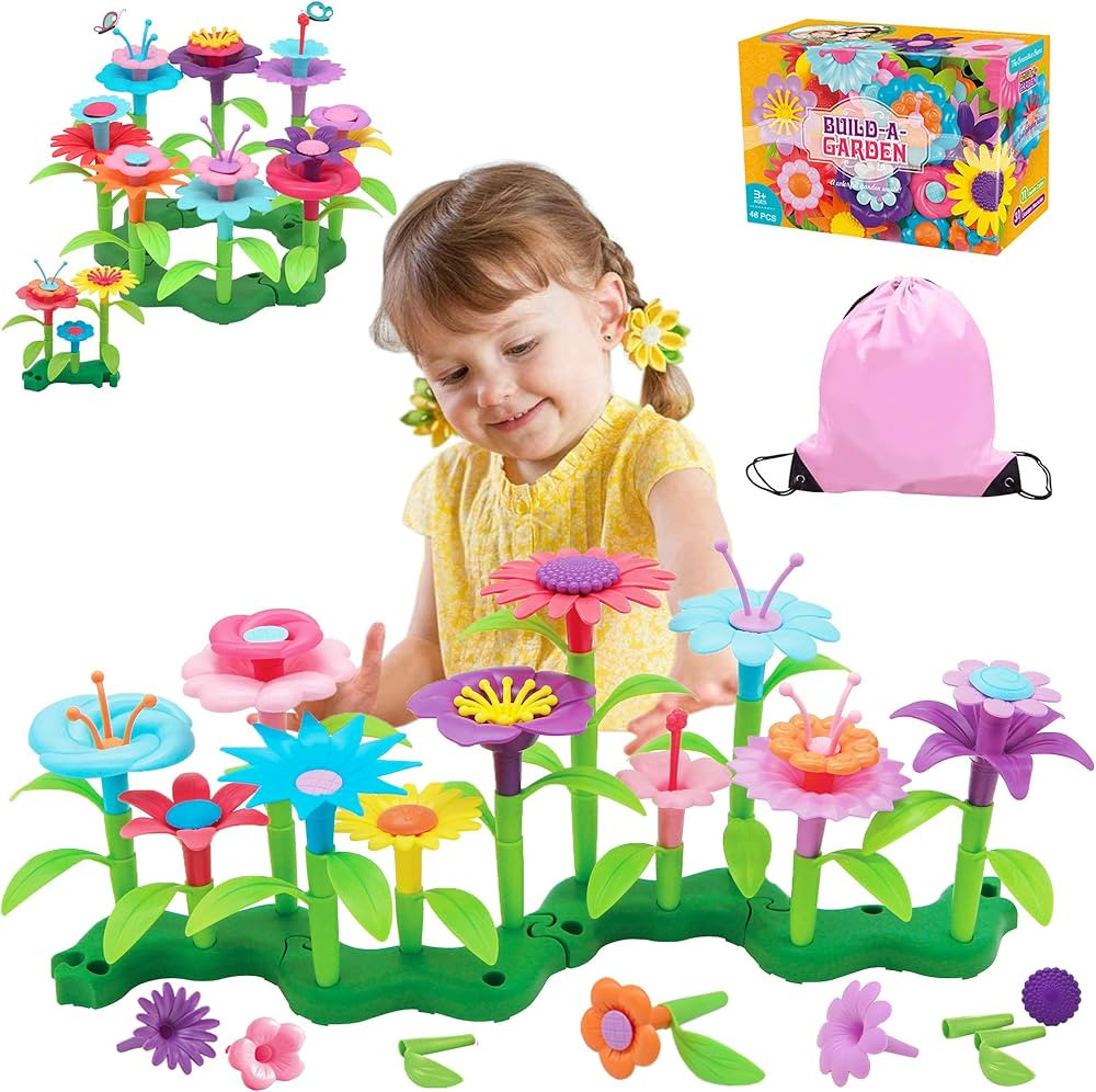 FLYINGSEEDS 46 PCS Flower Garden Building Toys for Girls, STEM Toy Gardening Pretend Play Set for... | Amazon (US)