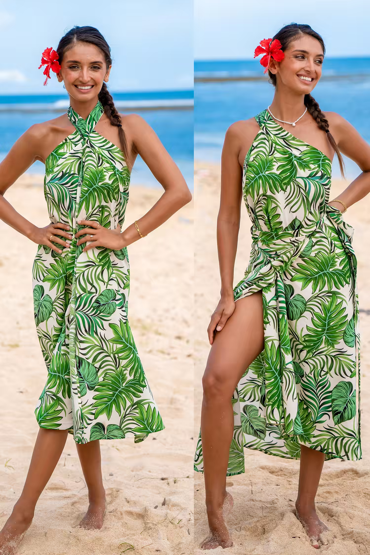 Green Palm Leaf One-Shoulder Maxi Cover-Up | Cupshe US