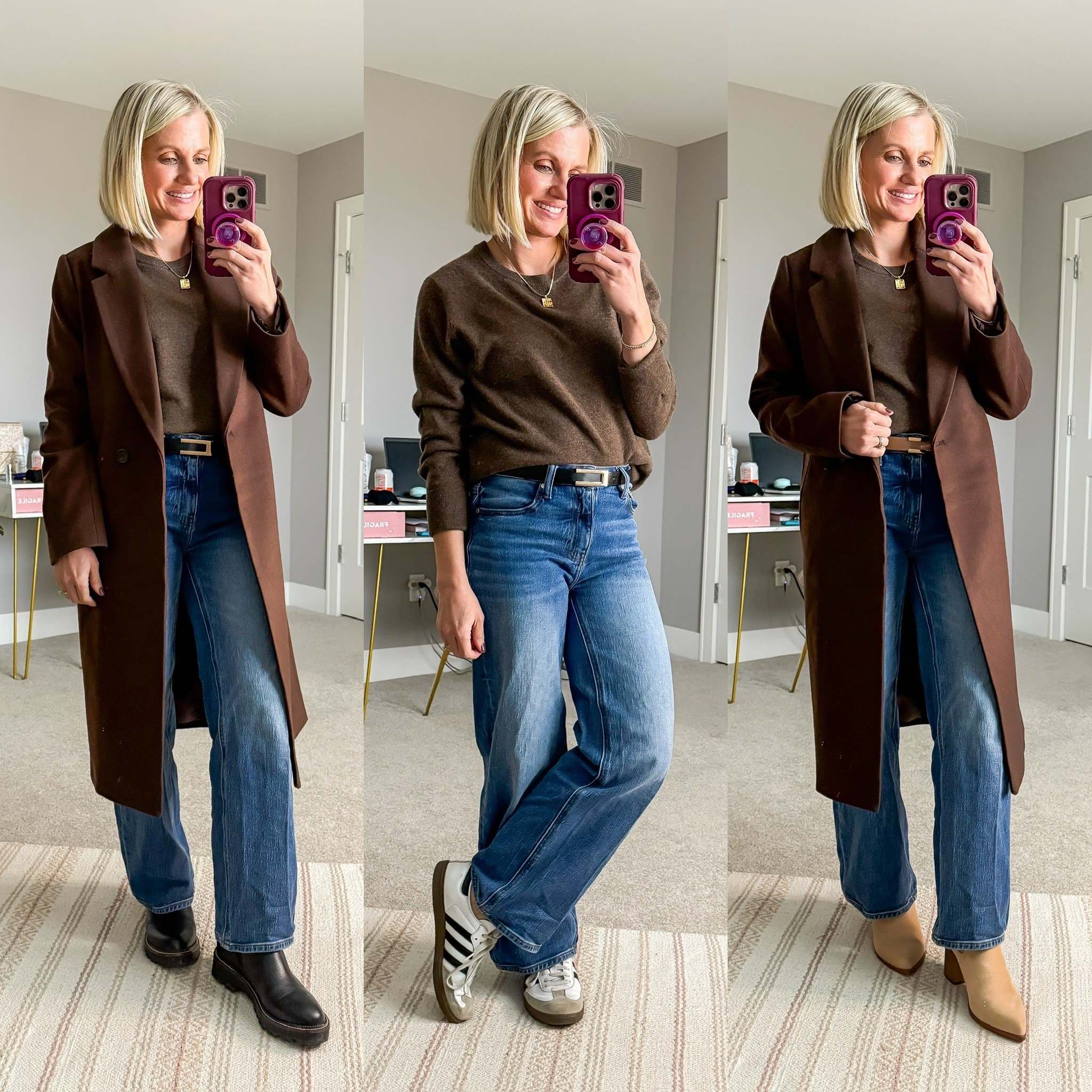 Winter capsule wardrobe outfits with a brown cashmere sweater and straight leg jeans! 

✨ Find all sizing details and links on the blog at thriftywifehappylife.com.

#LTKSeasonal #LTKmomlife #LTKPetite