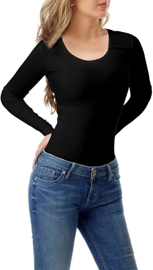 VIIOO Women's Basic Long Sleeve Scoop Neck T-Shirt Solid Slim Cotton Top | Amazon (US)