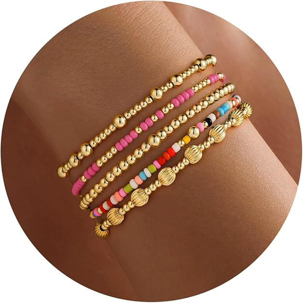 Turandoss Gold Beaded Bracelets for Women Girls Valentine Gifts - Dainty 14K Gold Plated Turquois... | Amazon (US)