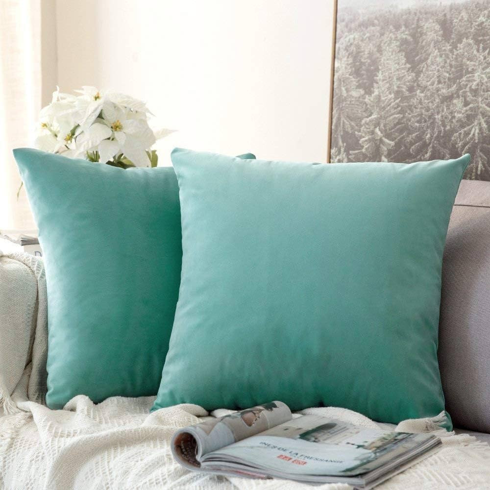 MIULEE 24x24 Inch Euro Sham Velvet Pillow Covers, Set of 2 Large Square Decorative Pillows -Aqua ... | Amazon (US)