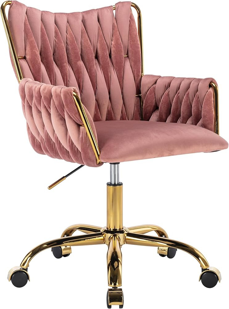 Westice Velvet Desk Chair, Home Office Gold Comfy Chair with Hand Woven High Back, Height Adjusta... | Amazon (US)