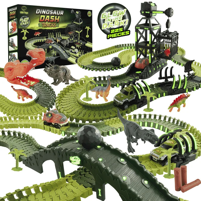 USA Toyz Dinosaur Dash Track 6 Dinosaurs LED Dino Car STEM Set Toy 225 Piece Tracks for Kids Ages... | Walmart (US)