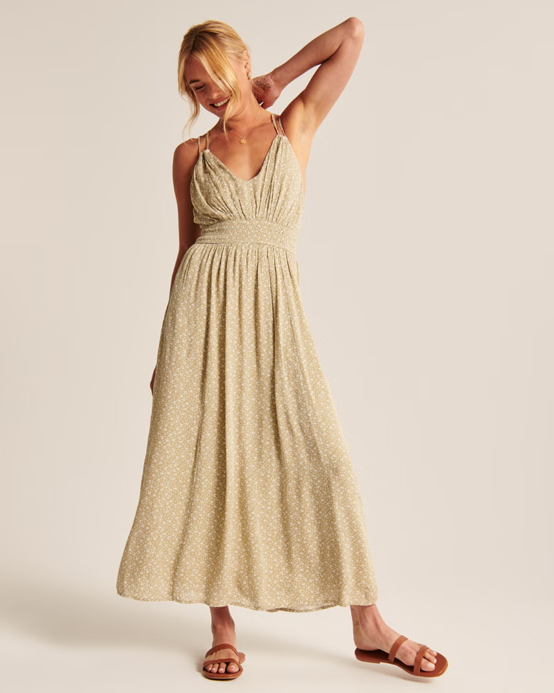 Double-Strap Babydoll Maxi Dress | Abercrombie & Fitch (US)