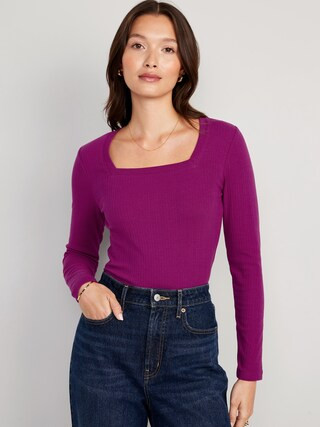Fitted Square-Neck Rib-Knit T-Shirt for Women | Old Navy (US)