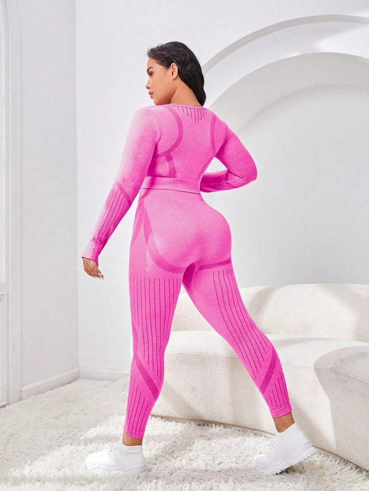 Studio SHEIN Sport Plus Size Striped Print Sports Set Workout Women Set | SHEIN