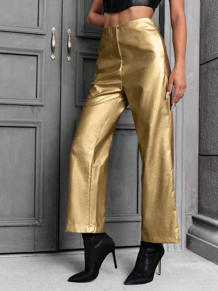 SHEIN BAE Metallic Straight Leg Pants | SHEIN