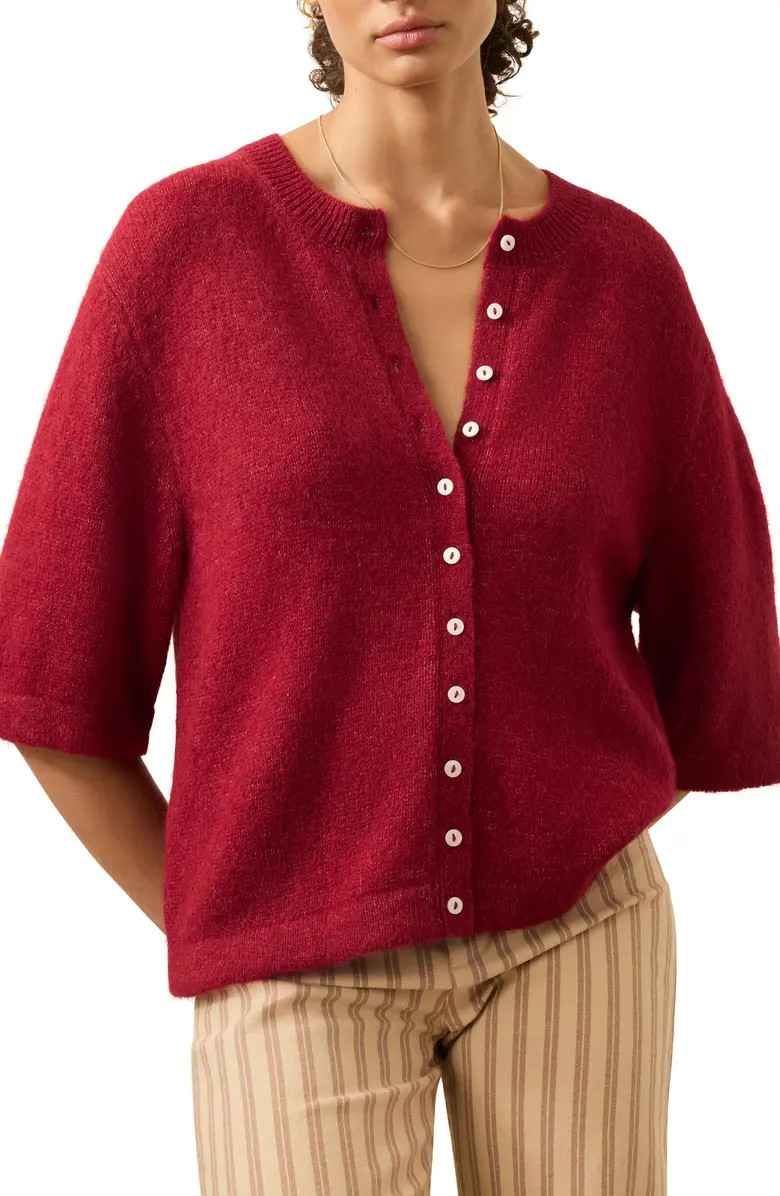 Apres Elbow Sleeve Alpaca & Pima Cotton Cardigan | Nordstrom