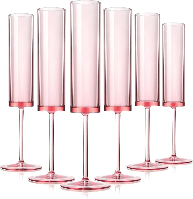 6 Pieces Pink Champagne Flutes 6 OZ Acrylic Square Champagne Glasses Stemmed Coupes Reusable Wedd... | Amazon (US)