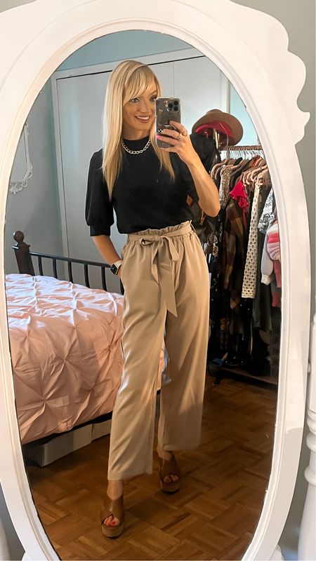 I love this easy and chic business casual look for the office or the classroom! Perfect for fall transition too! - puff sleeve top - wide leg pants - wide leg pull on pants - wide leg paperbag pants - Business casual - wear to work - office style - teacher style - teacher outfit 

#LTKBacktoSchool #LTKunder50 #LTKSeasonal