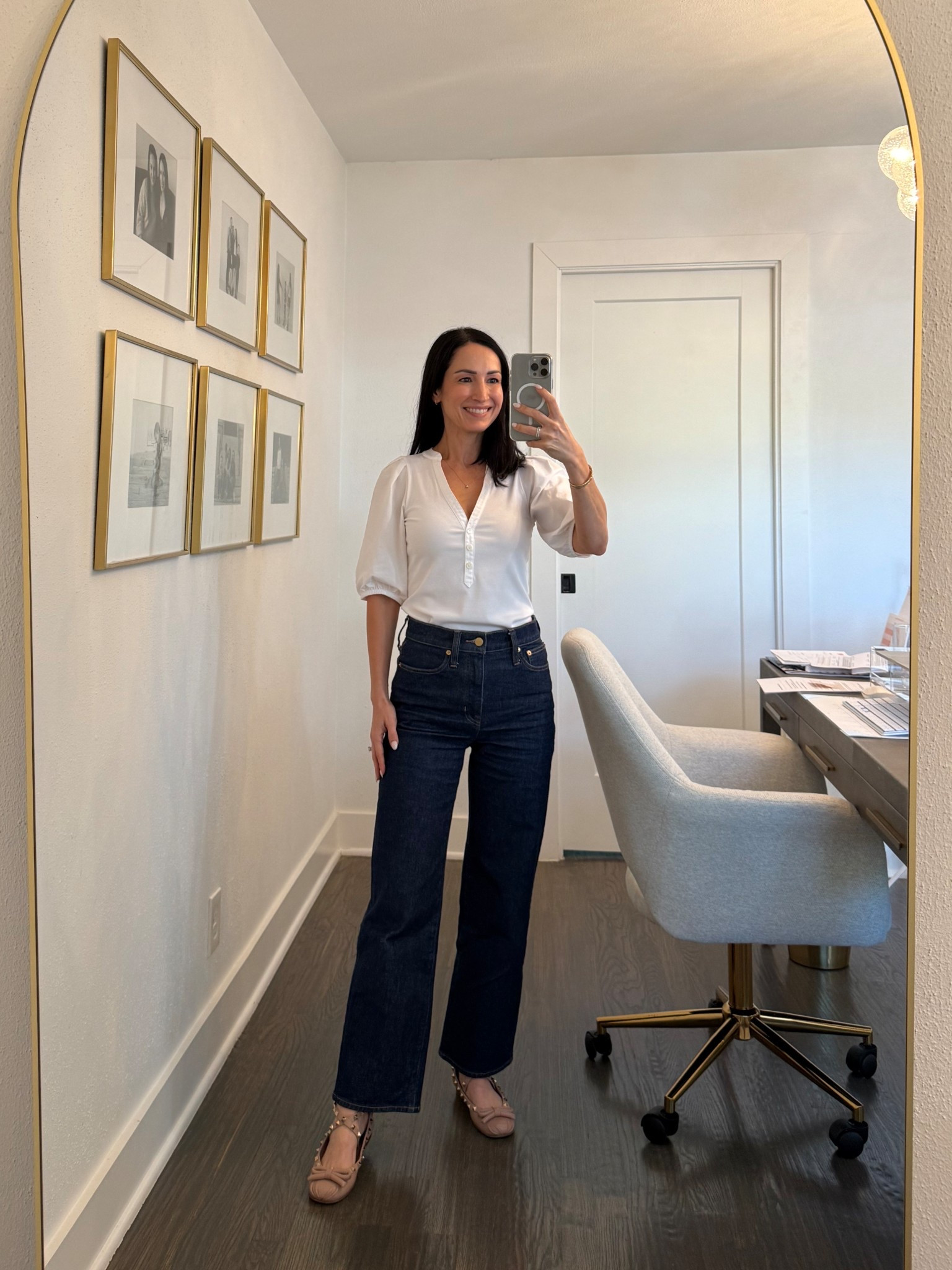 Jeans and a tee for podcast recording day! Wearing a 24 in jeans, xxs in top  

#LTKPetite #LTKOver40 #LTKFindsUnder100