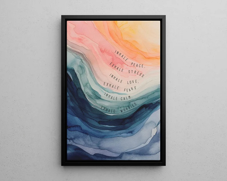 Inhale Exhale Swirly Watercolor Abstract Wall Art Poster or Canvas Print, Calm Art, Wellness Brea... | Etsy (US)