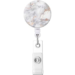 Badge Reel, White Marble Retractable ID Card Badge Holder with Alligator Clip, Name Nurse Decorative | Amazon (US)