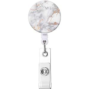 Badge Reel, White Marble Retractable ID Card Badge Holder with Alligator Clip, Name Nurse Decorative | Amazon (US)