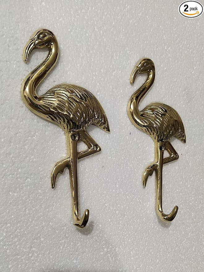 Brass Flamingo Wall Hook Lot of 2 Pcs Wall Decorative Handicraft Hooks Restaurant Decorative Item... | Amazon (US)