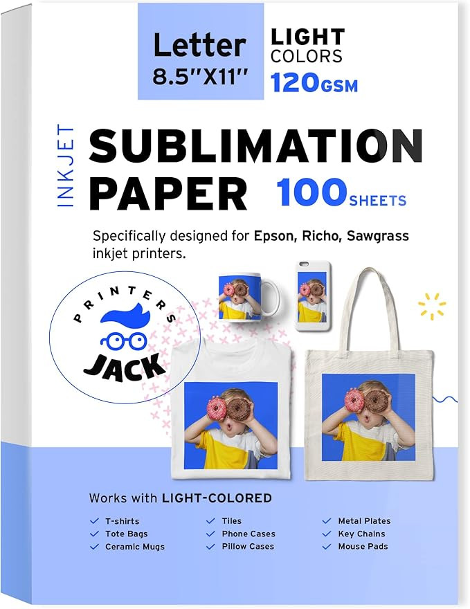 Printers Jack Sublimation Paper - 8.5 x 11 Inches, 100 Sheets 120gsm for Any Epson Sawgrass Inkje... | Amazon (US)