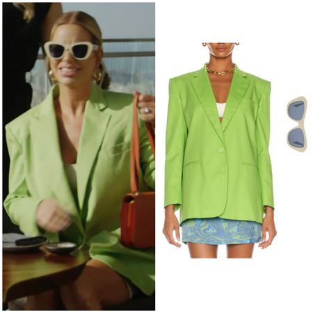 Caroline Stanbury’s Green Blazer and White Sunglasses