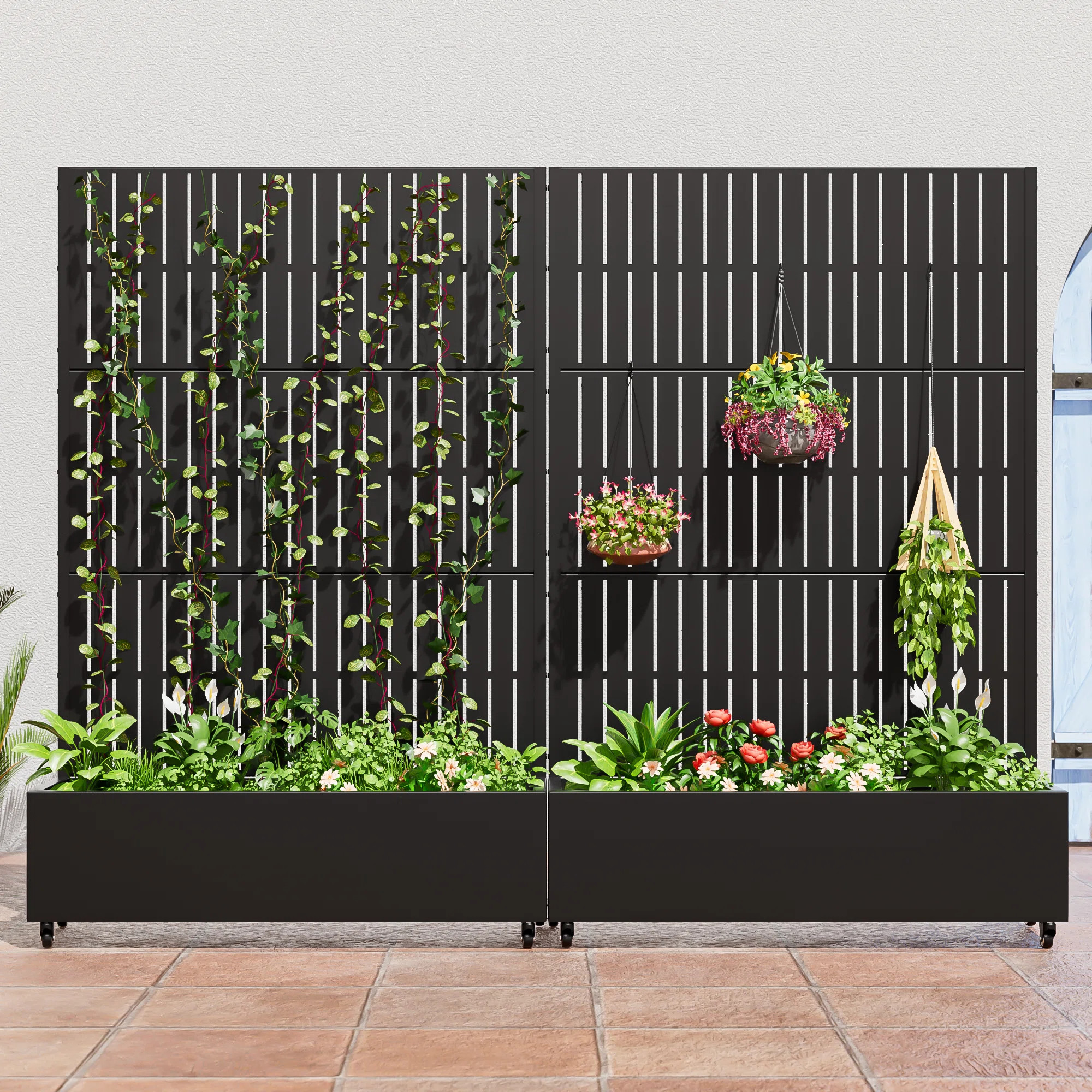 Outdoor Metal Planter Box Raised Garden Beds with Trellis (Set of 2) | Wayfair North America
