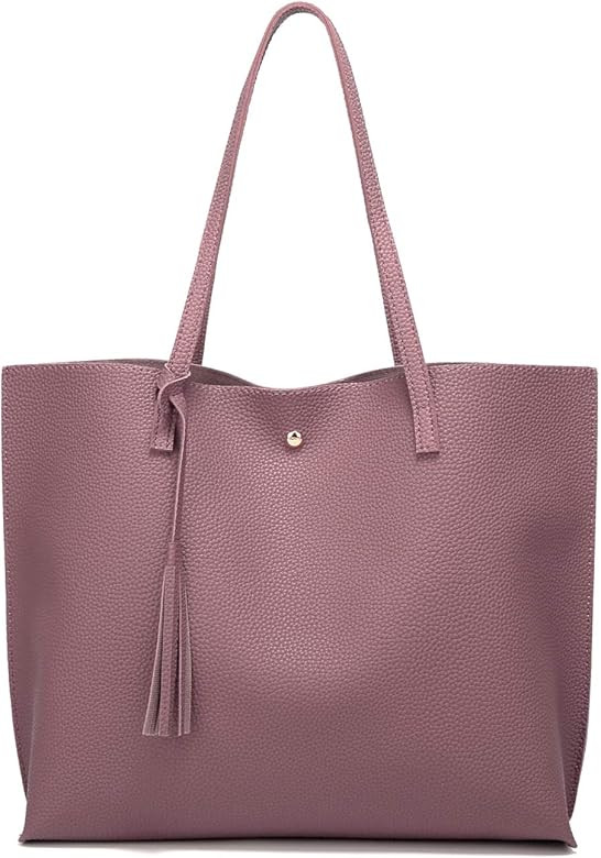 Dreubea Women's Soft Faux Leather Tote Shoulder Bag from, Big Capacity Tassel Handbag | Amazon (US)
