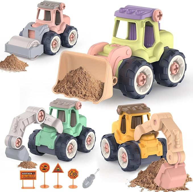 8 Pack STEM Construction Truck Toys for 3+ Year Old Boys, Take Apart Sand Toys for Toddlers Age 3... | Amazon (US)