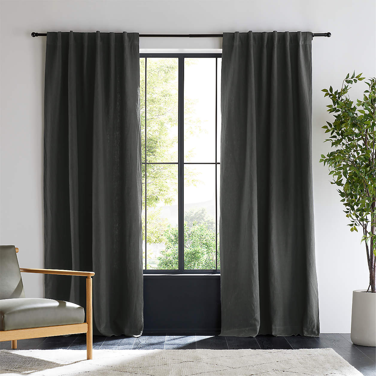 Storm Grey EUROPEAN FLAX -Certified Linen Window Curtain Panel 52"x120" + Reviews | Crate & Barre... | Crate & Barrel