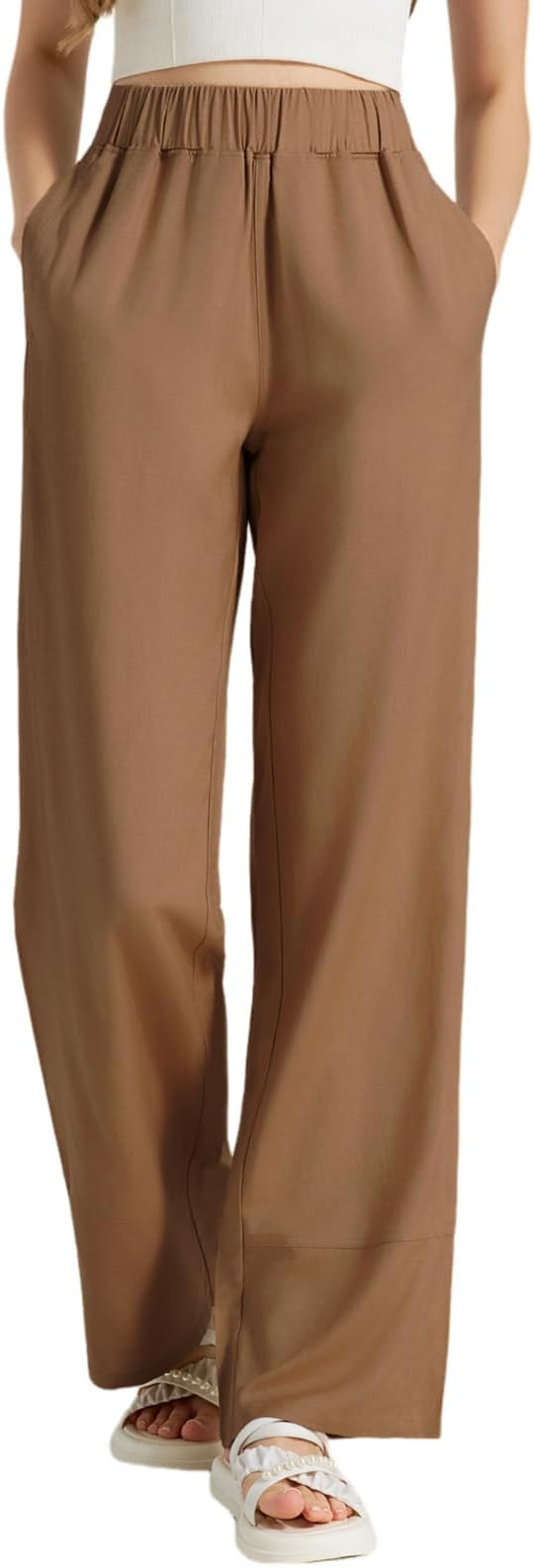 Tall Women Linen Pants 32"/34"/36" Inseam Summer Casual Wide Leg Pants with Pockets | Amazon (US)