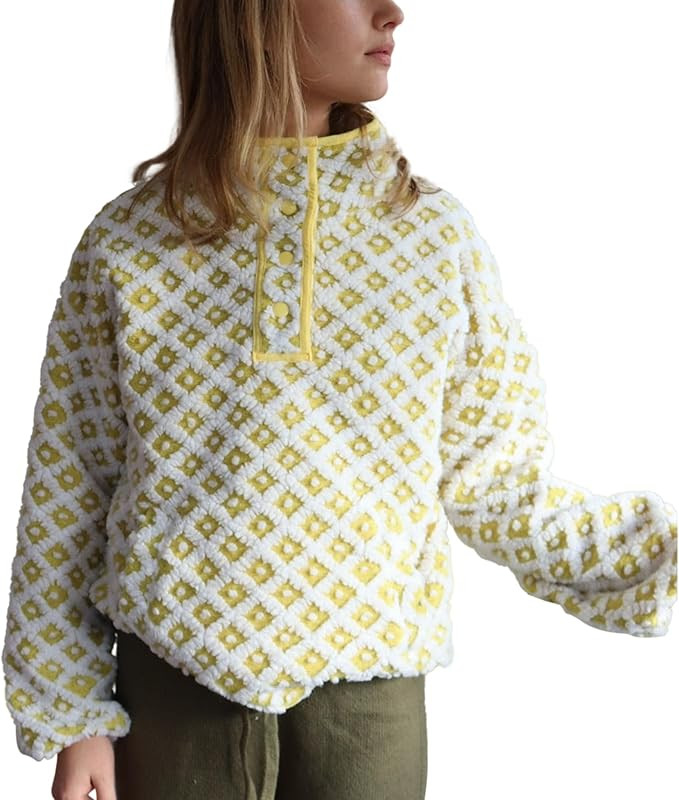 Checkered Fleece Sweatshirt for Women Long Sleeve High Neck Fuzzy Sherpa Hoodie Winter Plaid Pull... | Amazon (US)