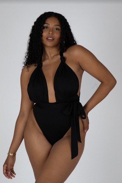 HAMPTONS PLUNGE NECK MULTIWAY SWIMSUIT - BLACK | TALA (UK)