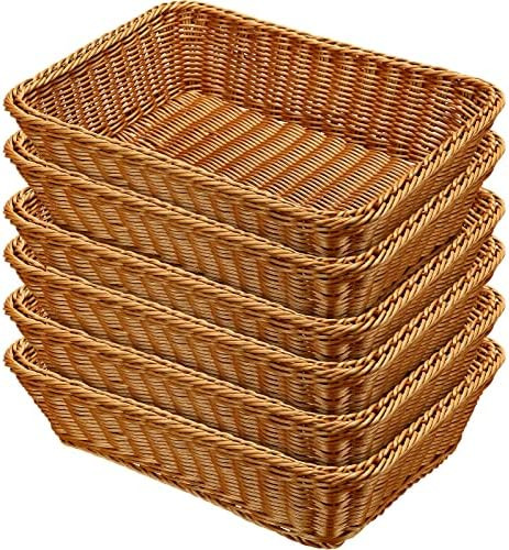 Eccliy 6 Pack Wicker Bread Baskets 15.8 Inch Woven Serving Basket for Gifts, Poly Wicker Storage ... | Amazon (US)