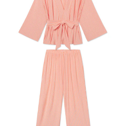 DreamModal™ Kimono Pajama Set in Bellini Pencil Stripe | Lake Pajamas
