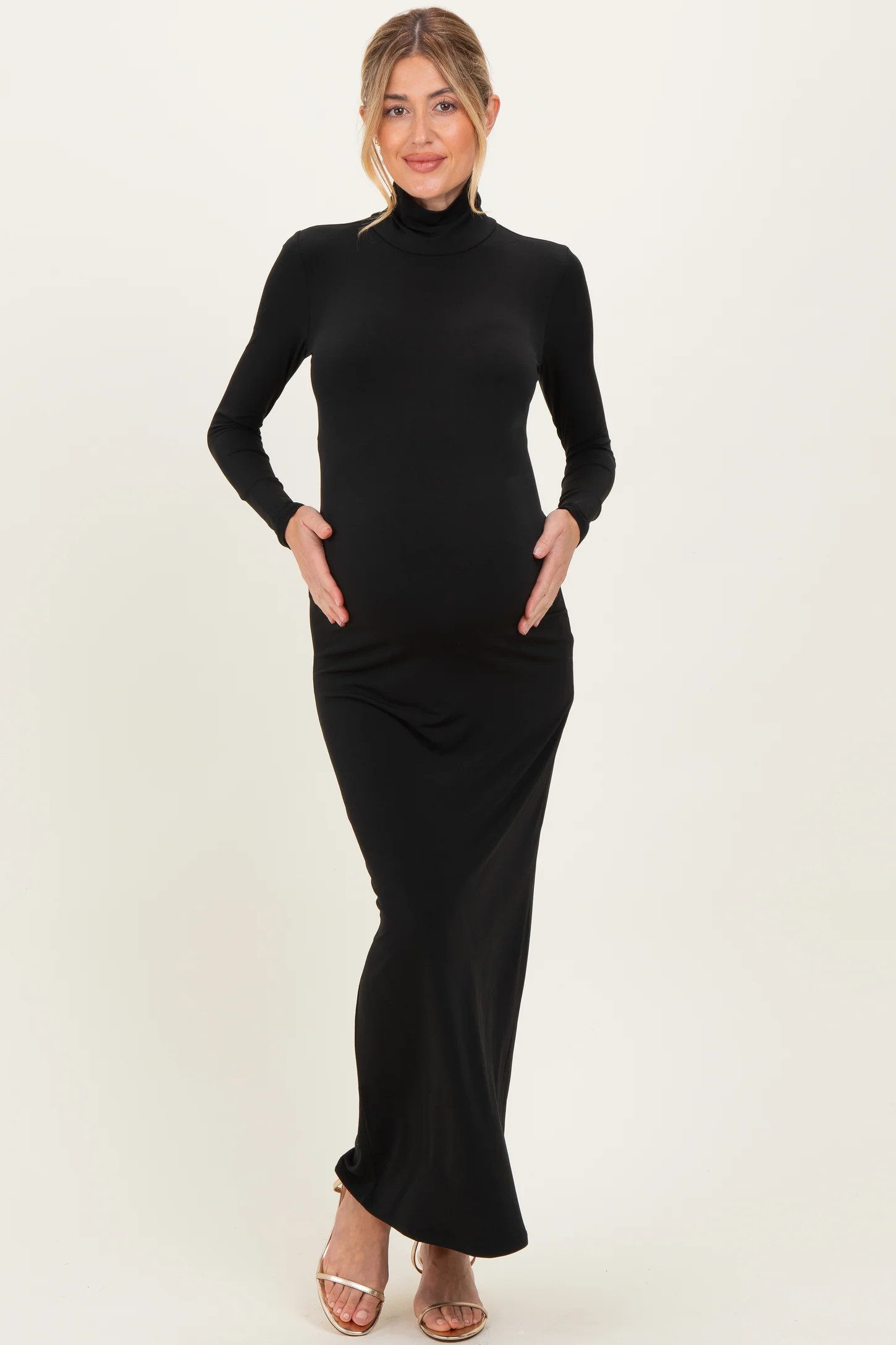 Black Turtleneck Long Sleeve Maternity Maxi Dress | PinkBlush Maternity