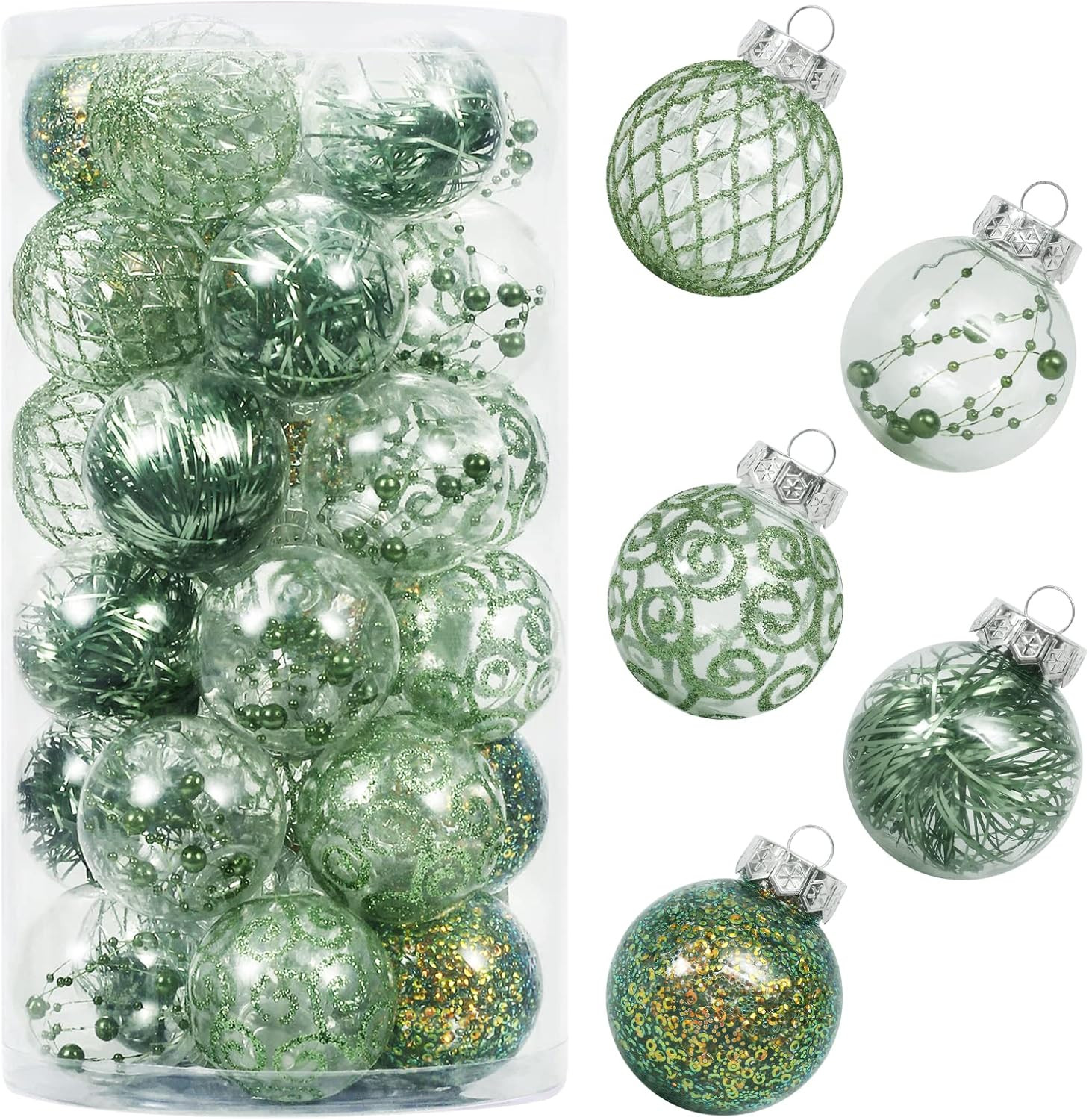 60MM/2.36" Clear Christmas Ornaments Set, 30PCS Shatterproof Decorative Hanging Ball Ornament wit... | Amazon (US)