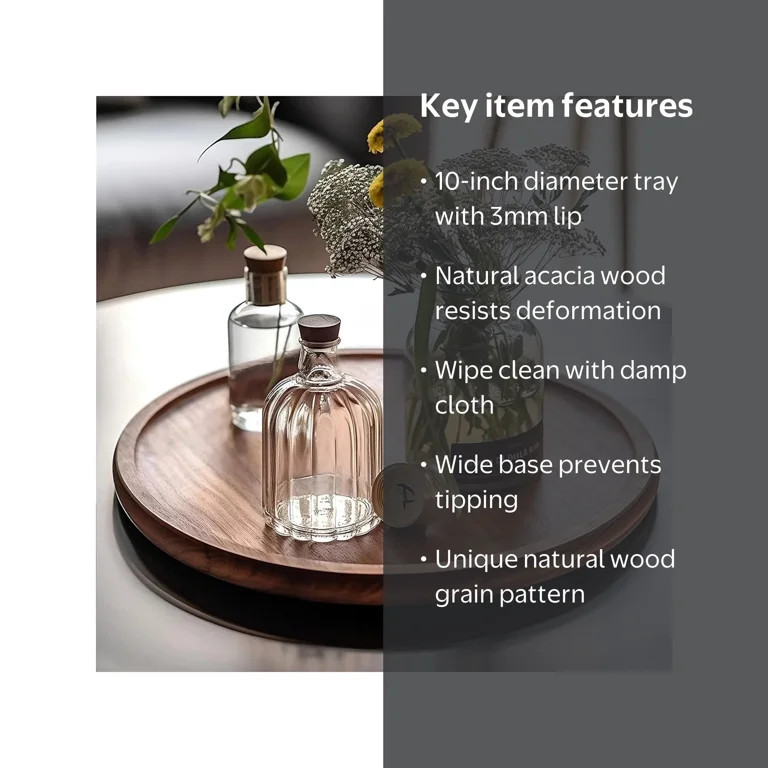 10 Inches Candle Holder Tray Home Decor, Acacia Round Wood Tray for Coffee Table, Coffee Table Tr... | Walmart (US)