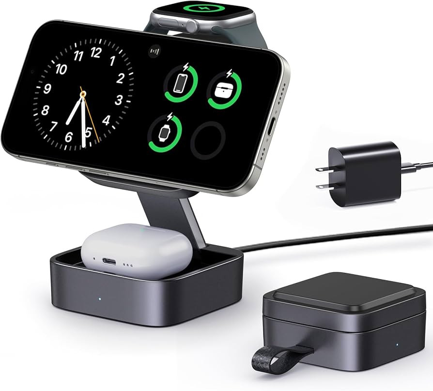 3 in 1 Wireless Charging Station for Apple Devices, Magnetic Foldable Travel Fast Charger Stand C... | Amazon (US)