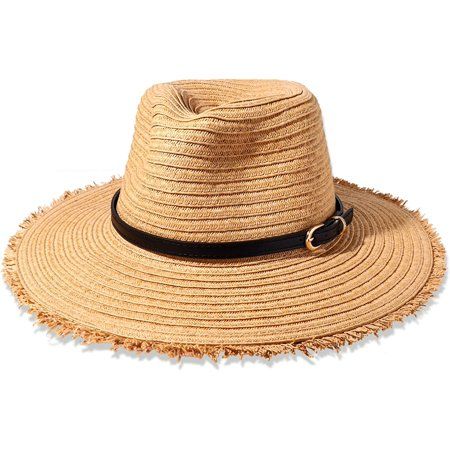 Gifts for women Womens Straw Hats Beach Hats Wide Brim Summer Sun Hats Fray-Edge Leather Band Panama | Walmart (US)