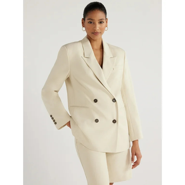 Scoop Women's Oversized Slouchy Double Breasted Blazer, Sizes XS-XXL | Walmart (US)