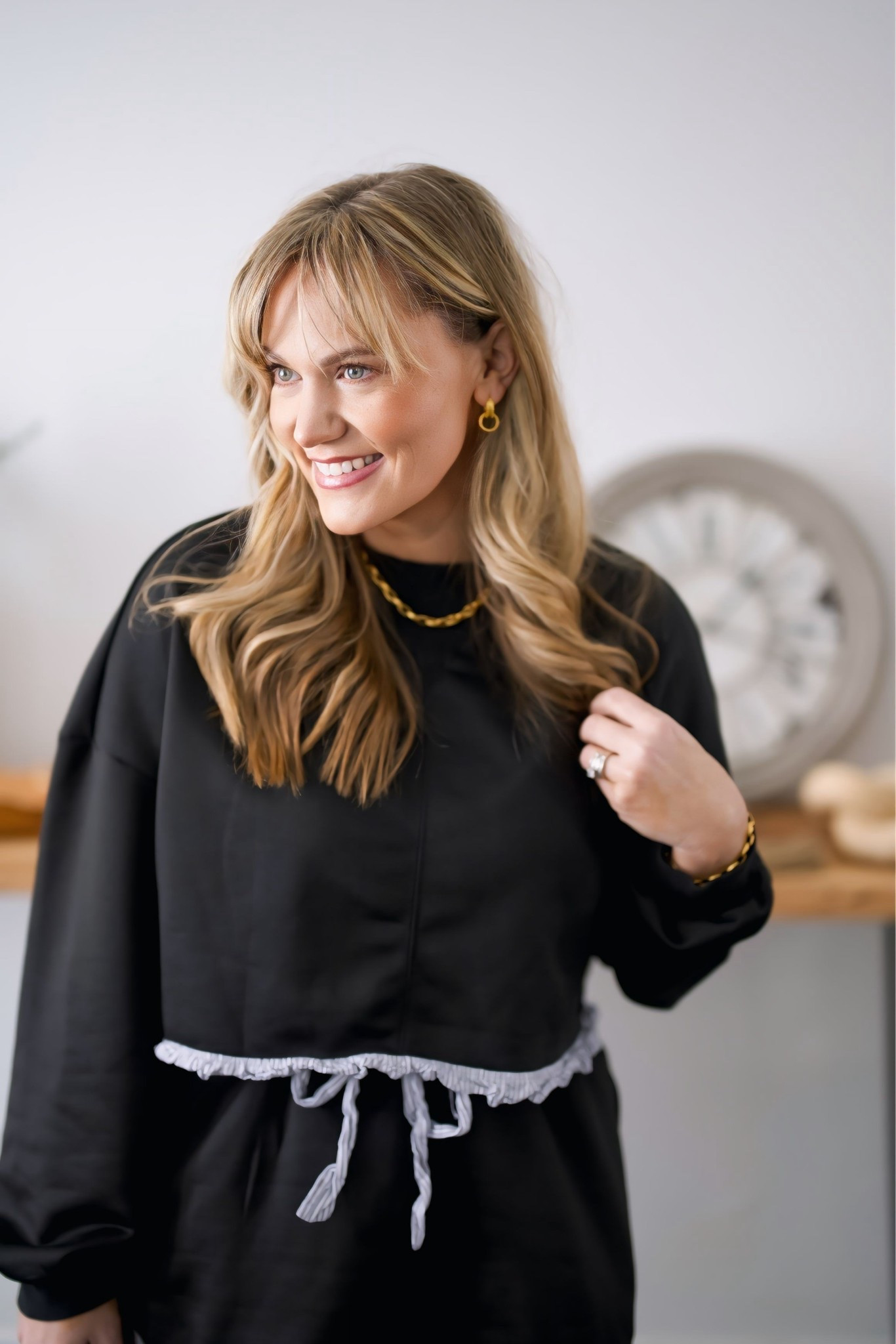 Relaxed pajama set that still feels put together. Lightweight black top with a soft cinched waist and easy drape, styled with simple gold pieces for an elevated at home look that works for slow mornings and evenings in.

black pajama set, womens sleepwear, lounge set women, black loungewear, comfy pajamas, soft sleep set, cozy loungewear, at home outfit, elevated loungewear, pajama top women, relaxed home style, giftable sleepwear, AudrieDollins

#LTKselfcare #LTKOver40 #LTKTravel