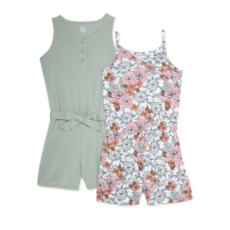Wonder Nation Girls Sleeveless Knit Romper, 2-Pack, Sizes 4-18 & Plus | Walmart (US)