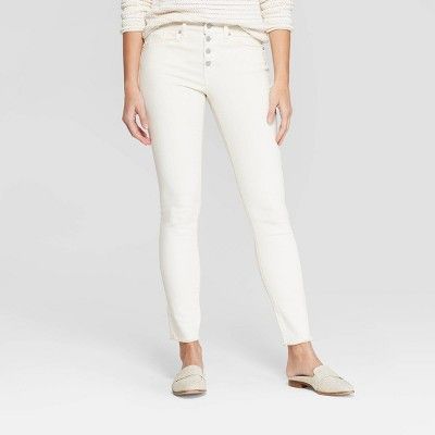 Women's High-Rise Button Fly Fray Hem Skinny Jeans - Universal Thread™ Cream | Target