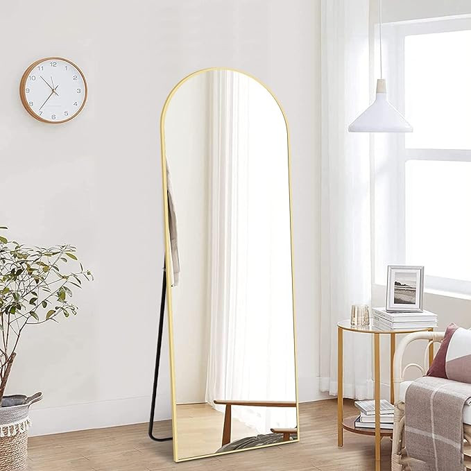 NISHCON Arched Full Length Mirror 64"x21", Gold Aluminum Frame Floor Mirror with Stand, Free Stan... | Amazon (US)