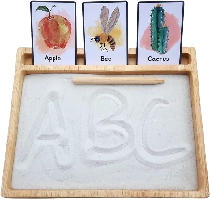 Montessori Sand Tray with Flashcard Holder and Flashcards | Play Sand & Wooden Stylus | Sensory B... | Amazon (US)