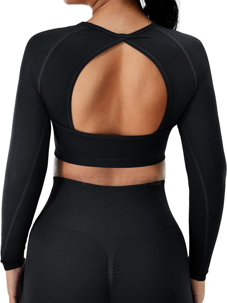 YEOREO Amplify Seamless Long Sleeve Crop Gym Shirts for Women Workout Yoga Tops | Amazon (US)