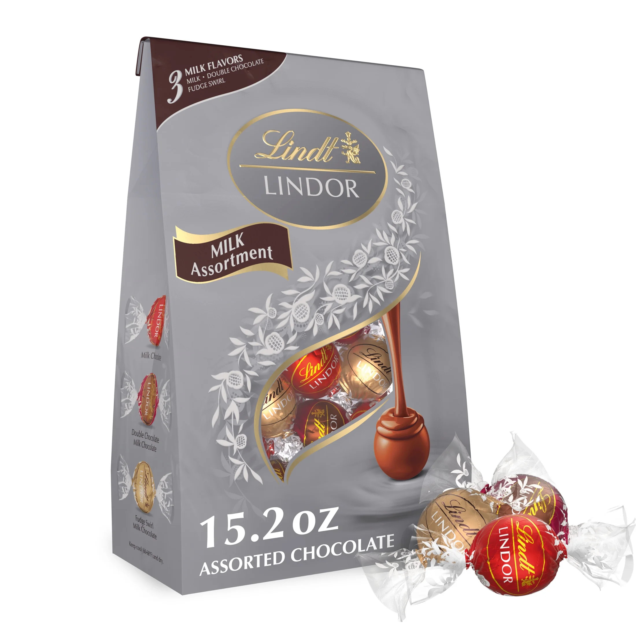 Lindt Lindor Milk Assorted Chocolate Candy Truffles, 15.2 oz, Bag | Walmart (US)